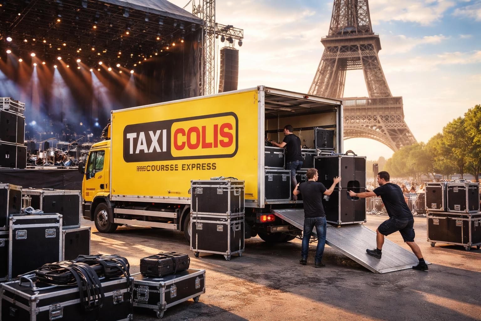 service rapide et fiable de transport de matériel scénique pour concerts avec taxi colis. livraison express assurée pour vos événements musicaux.